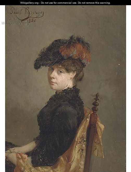 Portrait of a lady, half-length, seated, in a feather hat - Jean Baptiste Paul Lazerges