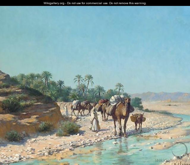 A camel train crossing a stream - Jean Baptiste Paul Lazerges