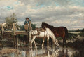 Horses watering at a stream - Jean-Baptiste-Louis Guy