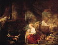 An interior of a barn with a woman and a child by a cauldron, washerwomen nearby - Jean-Honore Fragonard