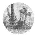 Ruined temples with figures by a fountain; and Ruined temples with figures by a sarcophagus - Jean-Henri-Alexandre Pernet