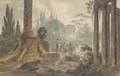 A capriccio of classical buildings with elegant ladies by a spring - Jean-Henri-Alexandre Pernet