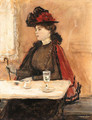 Jeune femme au cafe - Jean-Francois Raffaelli