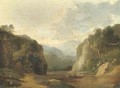 Figures in a boat, in an extensive landscape - Jean Baptiste Coene