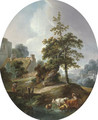 Landscape with a young boy and a shepherdess with cows and sheep - Jean-Baptiste Huet