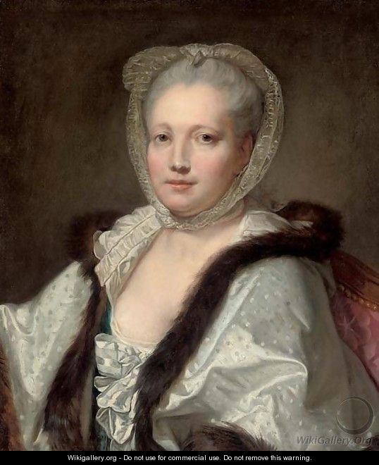 Portrait of a lady, bust-length, in a fur trimmed shawl - Jean Baptiste Greuze