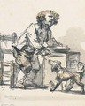 L'enfant gate A boy standing at a table feeding a dog with a spoon - Jean Baptiste Greuze