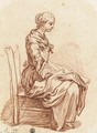 A seated girl in profile to the right - Jean Baptiste Greuze