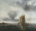 Two smalschips and other shipping off a sandbank in a calm - Jan Van De Capelle