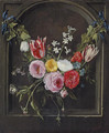 A swag of flowers hanging in a niche - Jan van Kessel