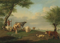 A Herdsman and Cattle with a Milkmaid in a River Landscape - Jan van Gool