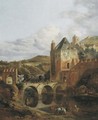 A river landscape with a fortified castle and a bridge - Jan Van Der Heyden