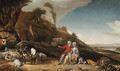 A young couple with goats and sheep in an Italianate landscape - Jan Weenix