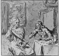 A Man and a Woman with a Dog at a Table in an elegant Interior - Jan Verkolje