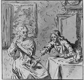 A Man and a Woman with a Dog at a Table in an elegant Interior - Jan Verkolje