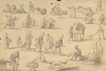 Studies of orientals spinning wool, smoking, horse coping, fishing, washing and in other postures - Jan Van Ravenswaay