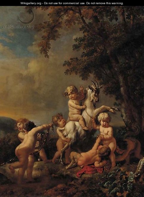 Putti and a faun disporting with a goat - Jan van Neck