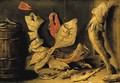 Plaice, skate and other fish beside a barrel - Jan van Kessel