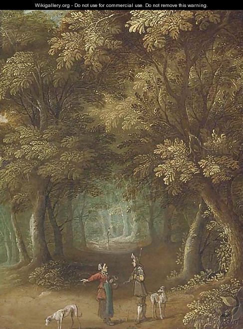 A wooded landscape with travellers on a path - Jasper van der Lanen