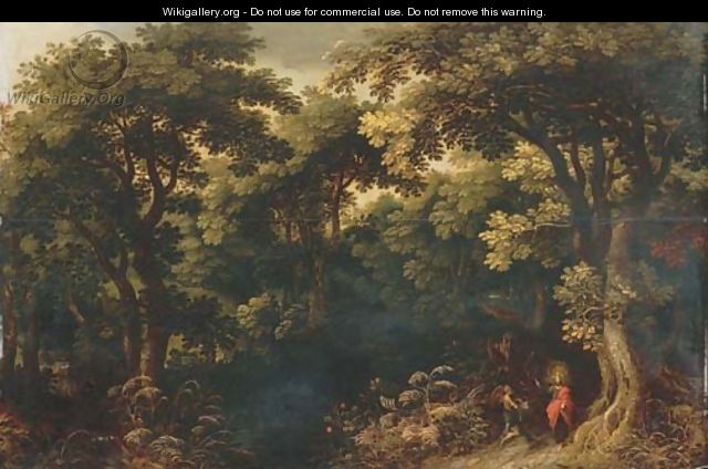 A wooded landscape with Christ tempted by the Devil - Jasper van der Lanen