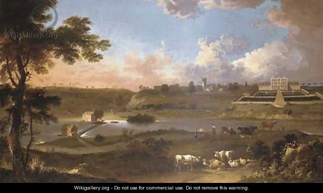 View Of Sprotborough Hall, Near Doncaster, Yorkshire, With Cattle And Herdsman On The Banks Of The River Don Before - Jan Wyck