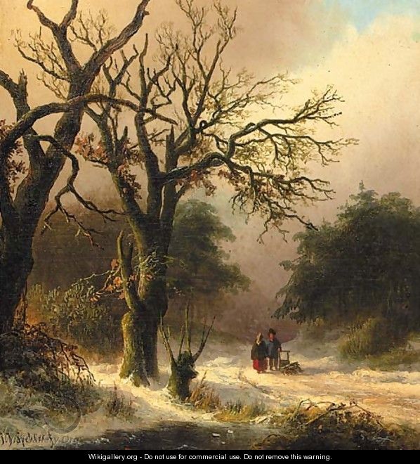 Travellers in a winter forest - Jan Jacob Spohler