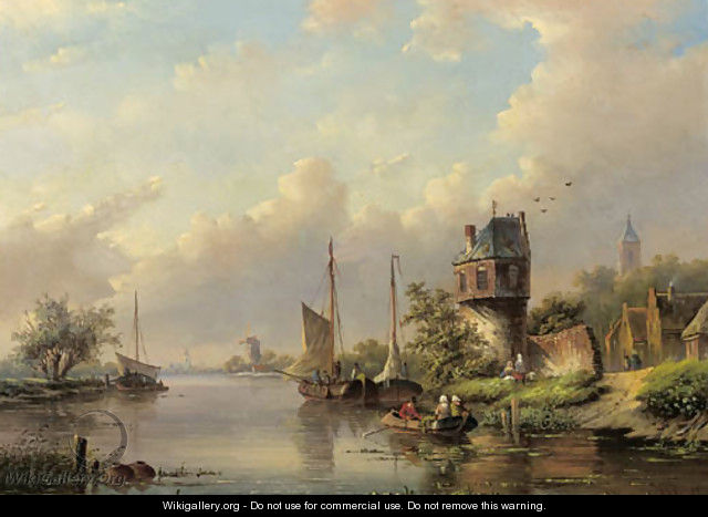 Sailing vessels on a river in summer - Jan Jacob Spohler