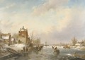 A winter landscape with skaters, a koek en zopie beyond - Jan Jacob Spohler