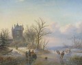 A sunny winter's day with skaters by a castle - Jan Jacob Spohler
