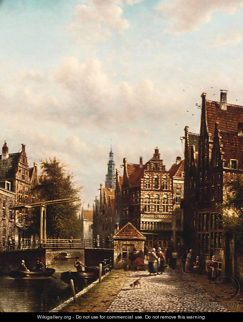 A Dutch town on a canal - Jan Jacob Spohler