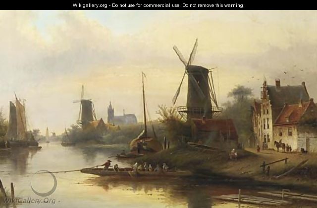A riverlandscape with a windmill - Jan Jacob Coenraad Spohler