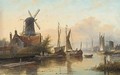 Barges in a calm on a Dutch river estuary - Jan Jacob Coenraad Spohler