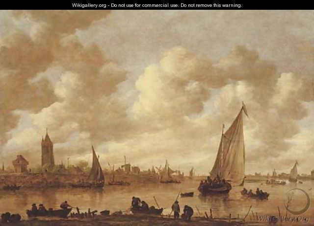 A view of Gorinchem with shipping on the Rhine in the foreground - Jan van Goyen