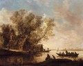 A river landscape with fishermen and a cottage on the bank - Jan van Goyen
