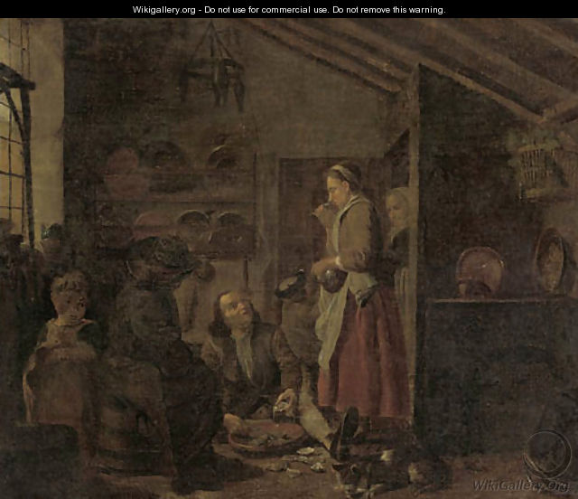 A gentleman eating oysters in a kitchen - Jan Jozef, the Younger Horemans