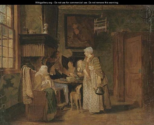 A family at a table in an interior - Jan Jozef, the Younger Horemans