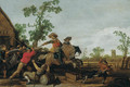 Villagers attacking cavalry outside a cottage - Jacob Martsen de Jonge