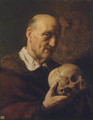 An old man, half-length, in a fur-lined coat, holding a skull - Jan Lievens