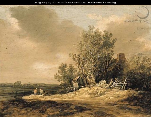 A wooded landscape with figures on a path - Jan van Goyen