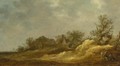 Travellers resting on a track, a village in the distance - Jan van Goyen