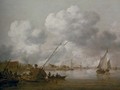An estuary with a small schip being caulked in the foreground - Jan van Goyen