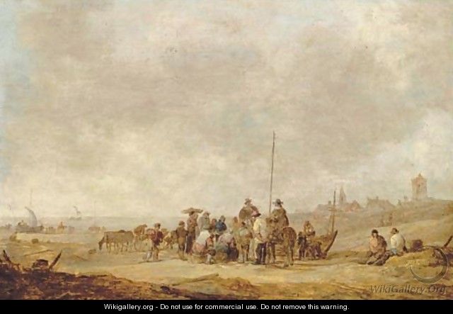 Fishermen with their catch and townsfolk on the beach at Katwijk aan Zee - Jan van Goyen
