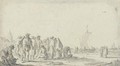 Fisherfolk on a beach, the fishing fleet seen beyond - Jan van Goyen