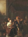 A tavern interior with a woman playing the lute, a man playing the fiddle, and boors drinking and smoking - Jan Miense Molenaer