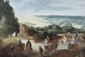 An extensive river landscape with travellers on a path - Jan The Elder Brueghel