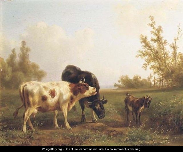 Cows and a goat in a sunlit meadow - Jan Bedijs Tom