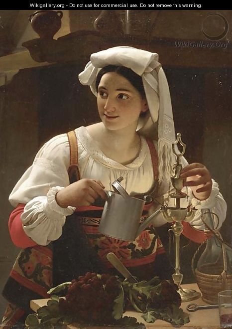 A Young Maiden filling an Oil Lamp - Jan Baptist Lodewyck Maes
