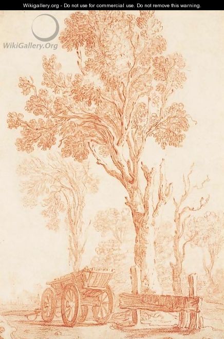 A landscape with a carriage by a tree - Jan Baptist Weenix