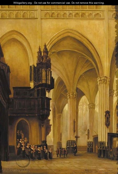 A church interior with figures - Jan-Baptiste Tetar van Elven