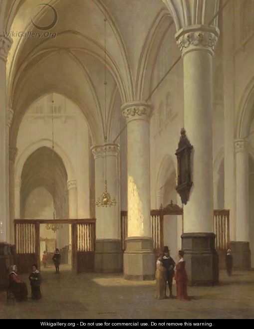 A church interior with figures conversing - Jan-Baptiste Tetar van Elven